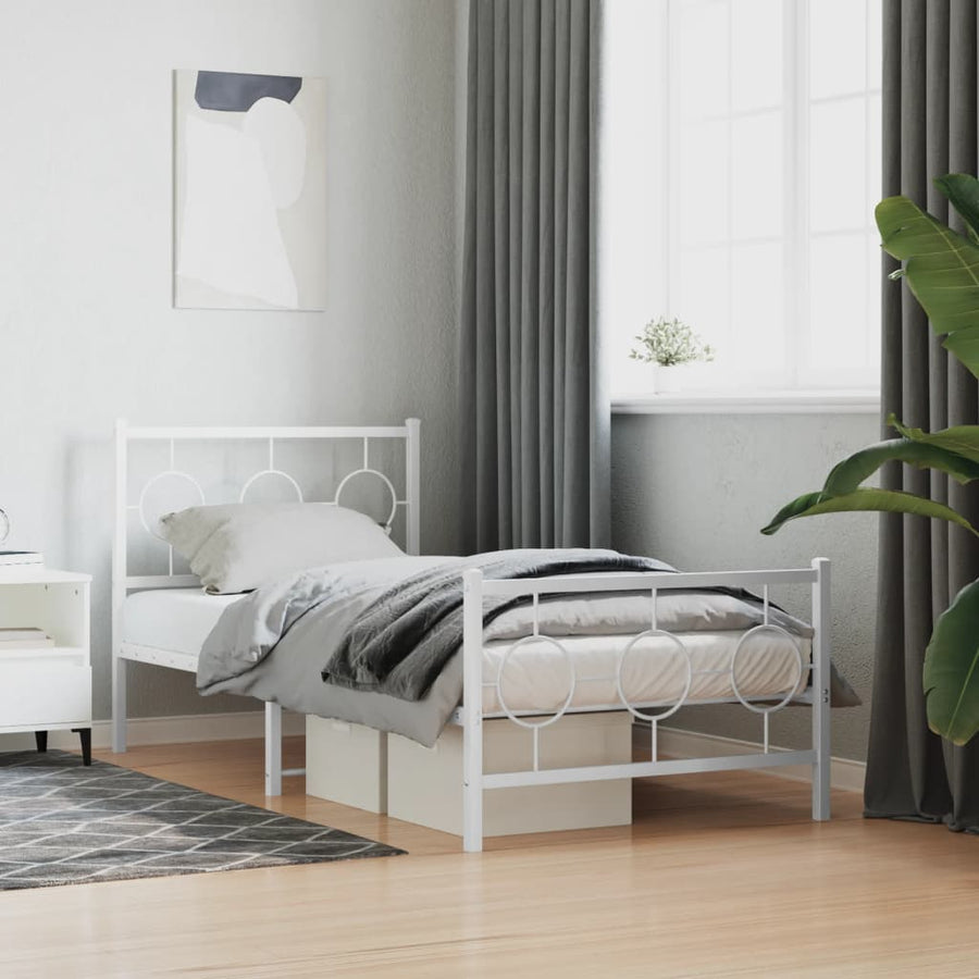 Bedframe Met Hoofd- En Voeteneinde Metaal Wit 90 x 190 cm met hoofdbord & voetbord
