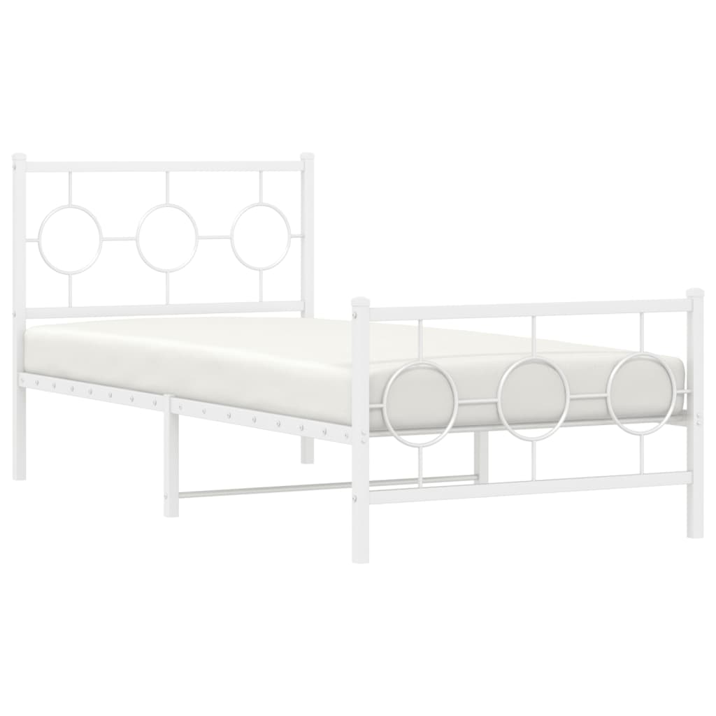 Bedframe Met Hoofd- En Voeteneinde Metaal Wit 90 x 190 cm met hoofdbord & voetbord