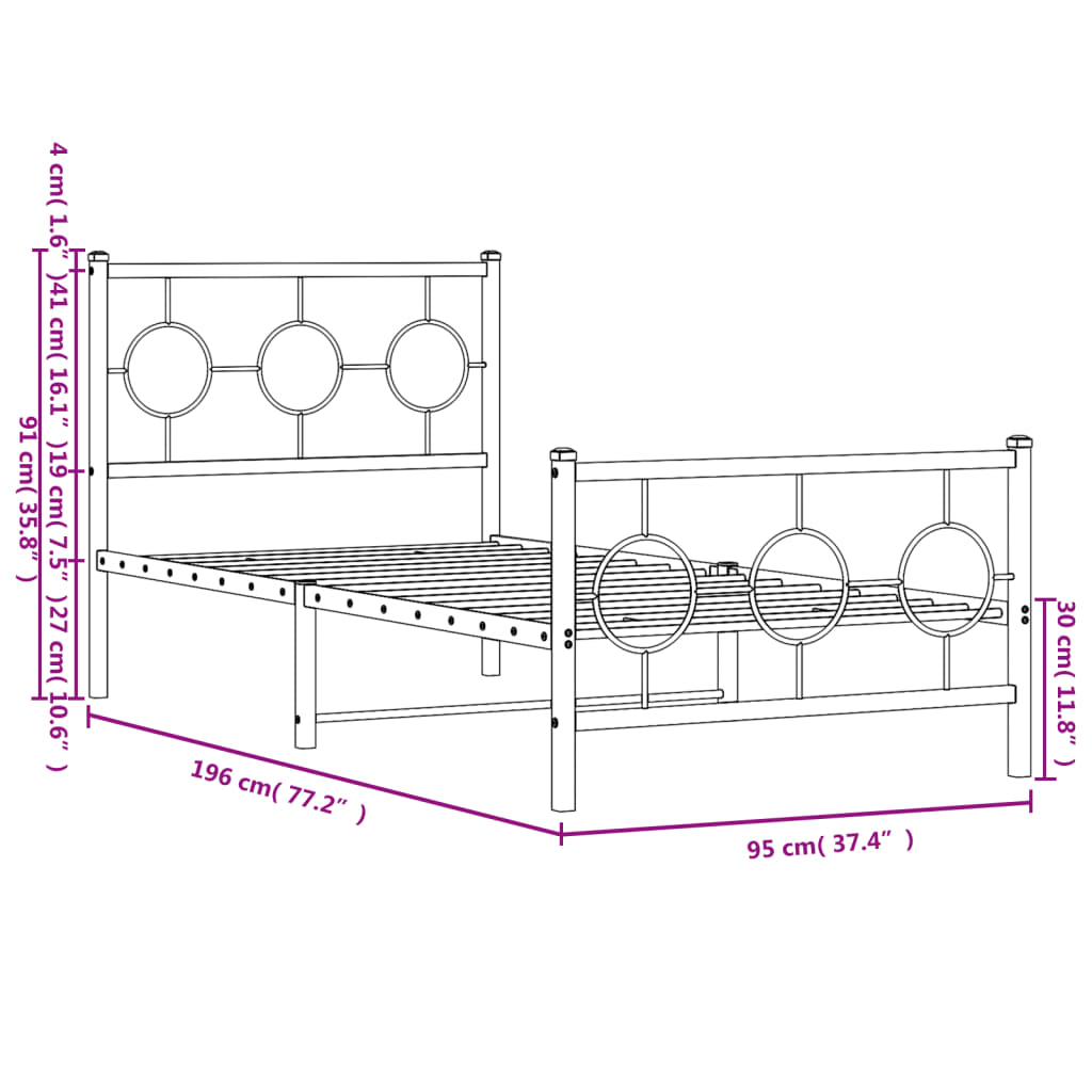 Bedframe Met Hoofd- En Voeteneinde Metaal Wit 90 x 190 cm met hoofdbord & voetbord