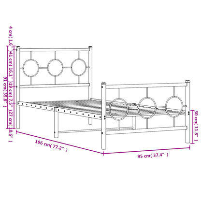 Bedframe Met Hoofd- En Voeteneinde Metaal Wit 90 x 190 cm met hoofdbord & voetbord