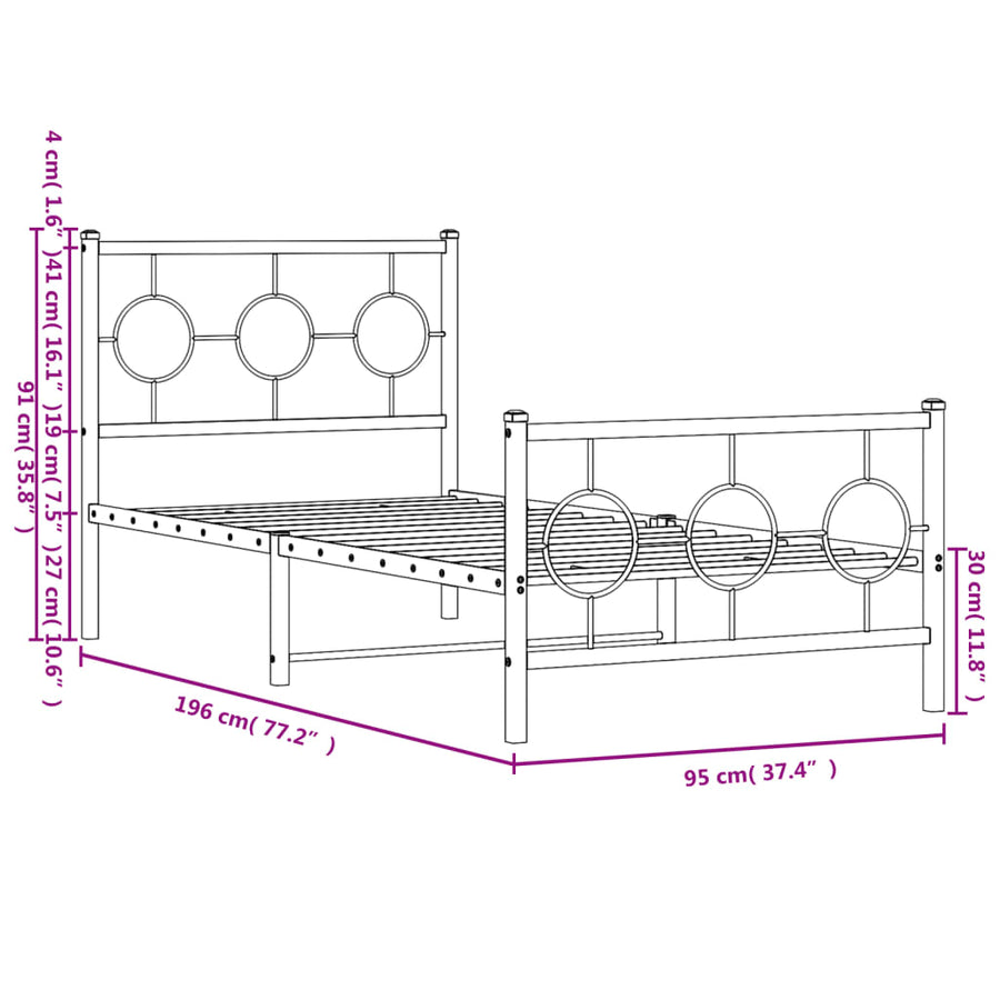 Bedframe Met Hoofd- En Voeteneinde Metaal Wit 90 x 190 cm met hoofdbord & voetbord