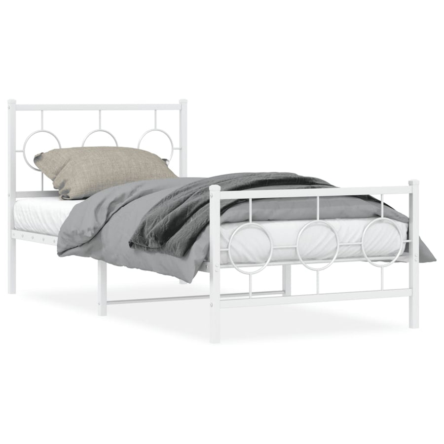 Bedframe Met Hoofd- En Voeteneinde Metaal Wit 90 x 190 cm met hoofdbord & voetbord