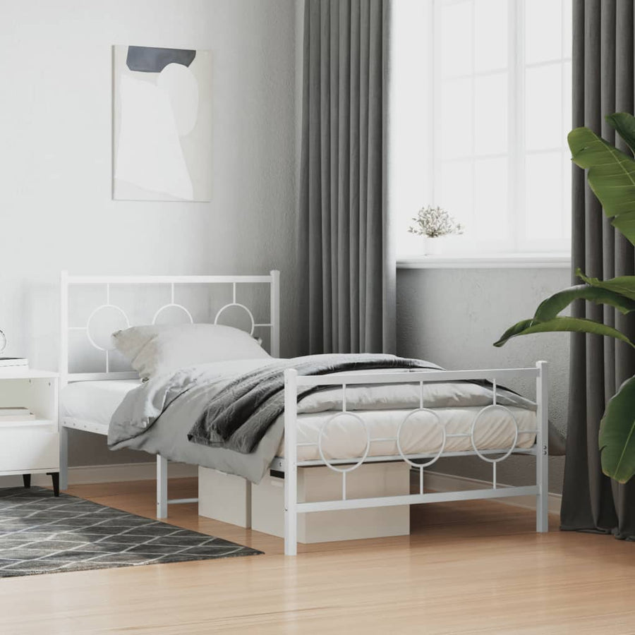 Bedframe met hoofd- en voeteneinde metaal wit 100x190 cm