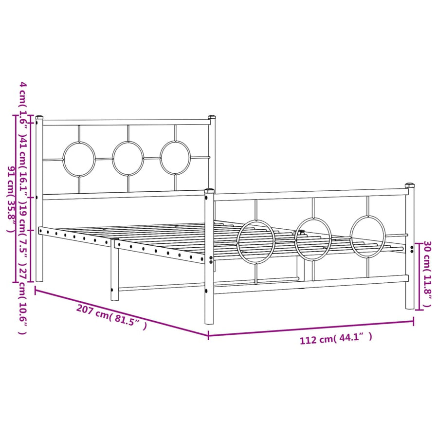 Bedframe met hoofd- en voeteneinde metaal wit 107x203 cm