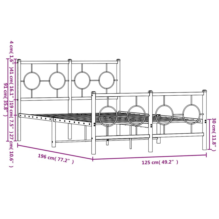 Bedframe met hoofd- en voeteneinde metaal wit 120 x 190 cm