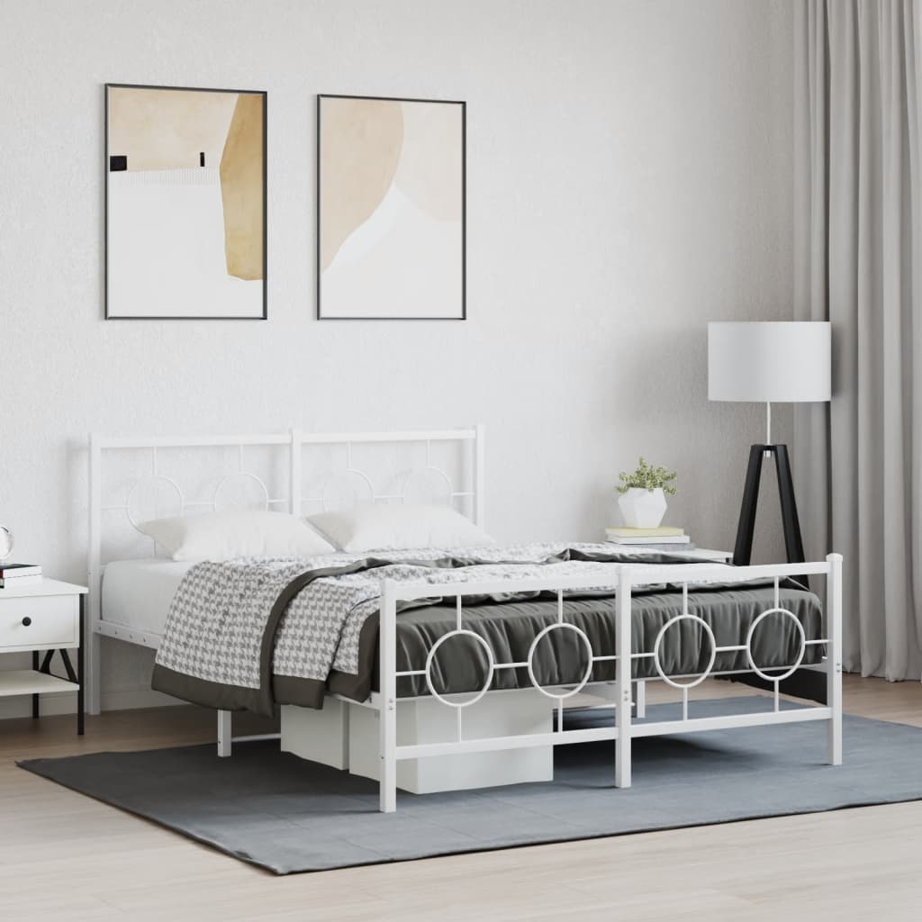 Bedframe met hoofd- en voeteneinde metaal wit 135x190 cm