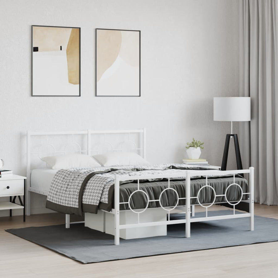 Bedframe met hoofd- en voeteneinde metaal wit 135x190 cm