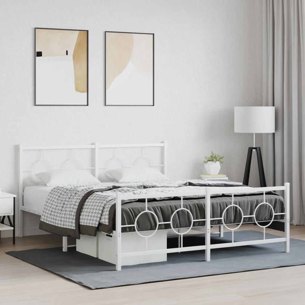 Bedframe met hoofd- en voeteneinde metaal wit 150x200 cm