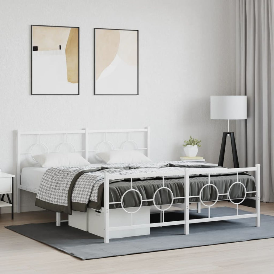 Bedframe met hoofd- en voeteneinde metaal wit 150x200 cm