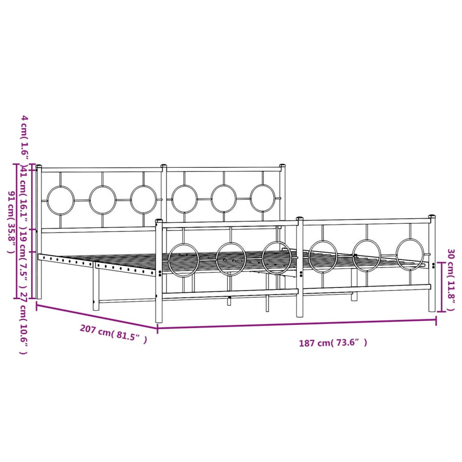 Bedframe met hoofd- en voeteneinde metaal wit 180x200 cm