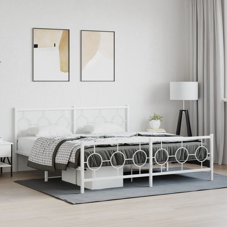 Bedframe met hoofd- en voeteneinde metaal wit 183x213 cm