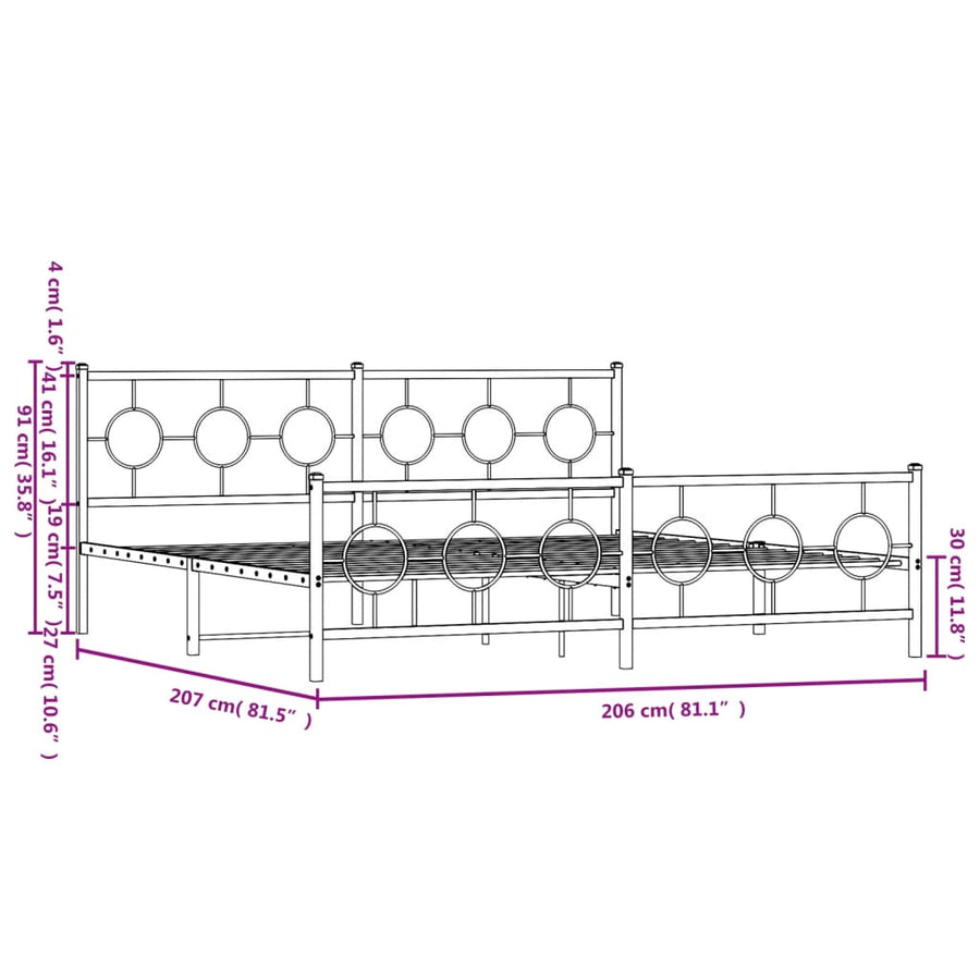 Bedframe met hoofd- en voeteneinde metaal wit 200x200 cm