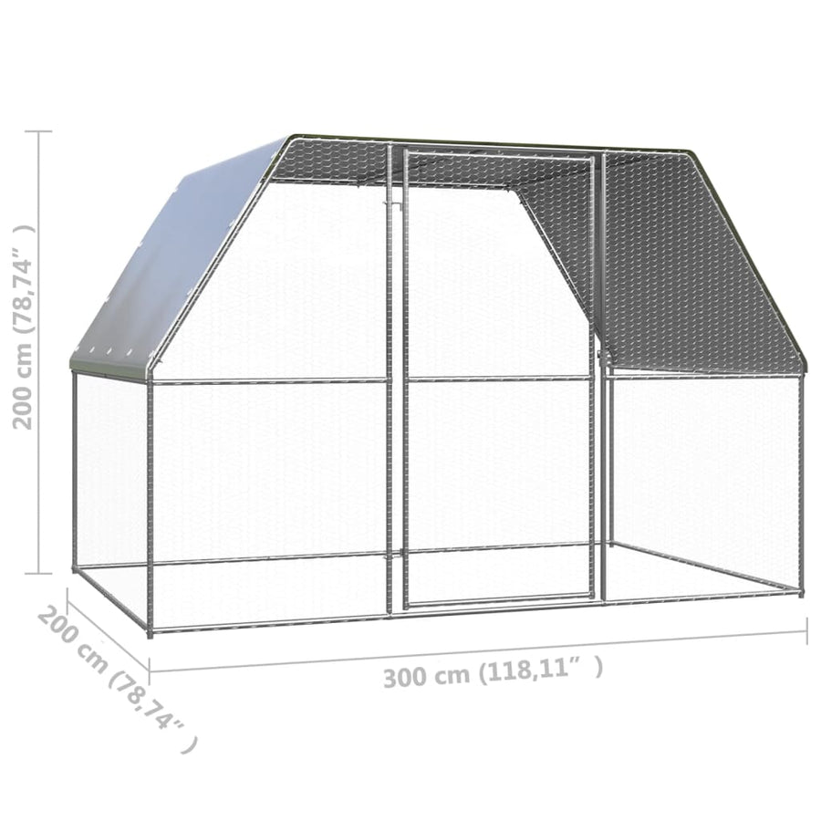 Kippenkooi 3X2X2 M Gegalvaniseerd Staal Zilverkleurig En Grijs