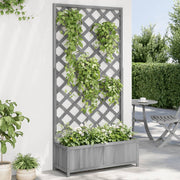 Plantenbak met latwerk 90x35x180 cm massief vurenhout grijs