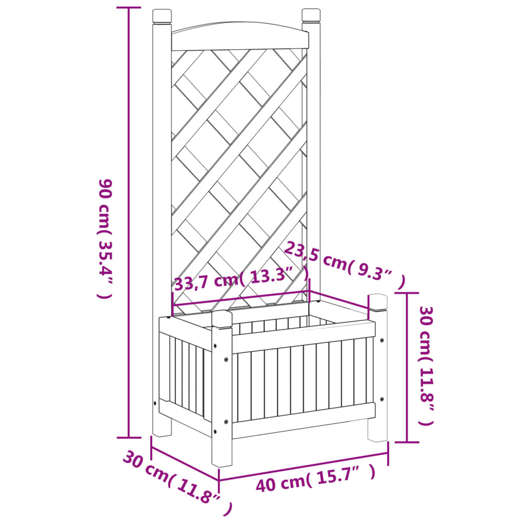 Plantenbak met latwerk massief vurenhout bruin 40 x 30 x 90 cm met latwerk