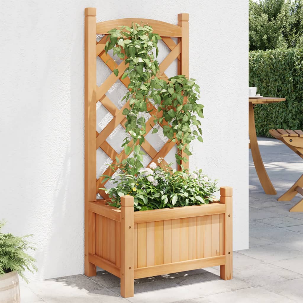 Plantenbak met latwerk massief vurenhout bruin 40 x 30 x 90 cm met latwerk