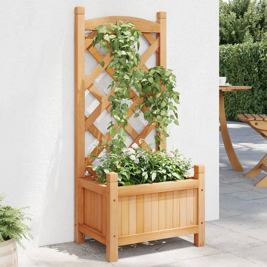 Plantenbak met latwerk massief vurenhout bruin 40 x 30 x 90 cm met latwerk