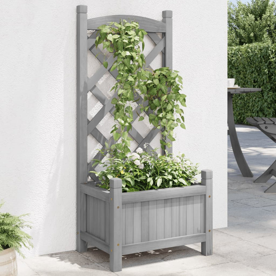 Plantenbak Met Latwerk Massief Vurenhout Grijs