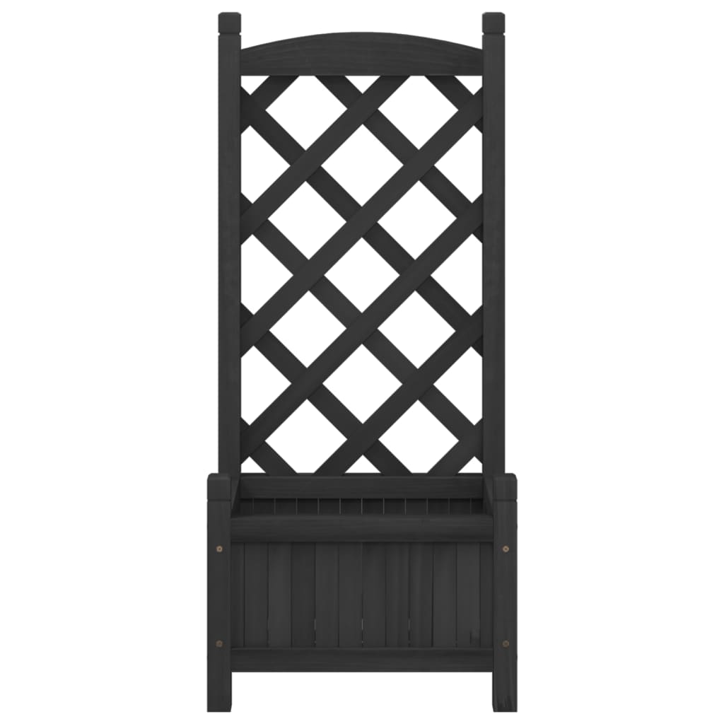 Plantenbak Met Latwerk Massief Vurenhout Zwart