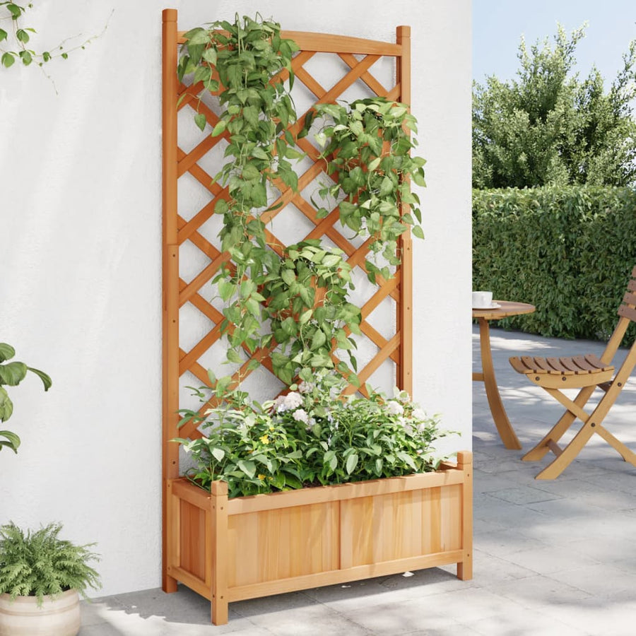 Plantenbak met latwerk massief vurenhout bruin 75 x 35 x 150 cm met latwerk