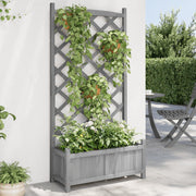 Plantenbak met latwerk 75x35x150 cm massief vurenhout grijs