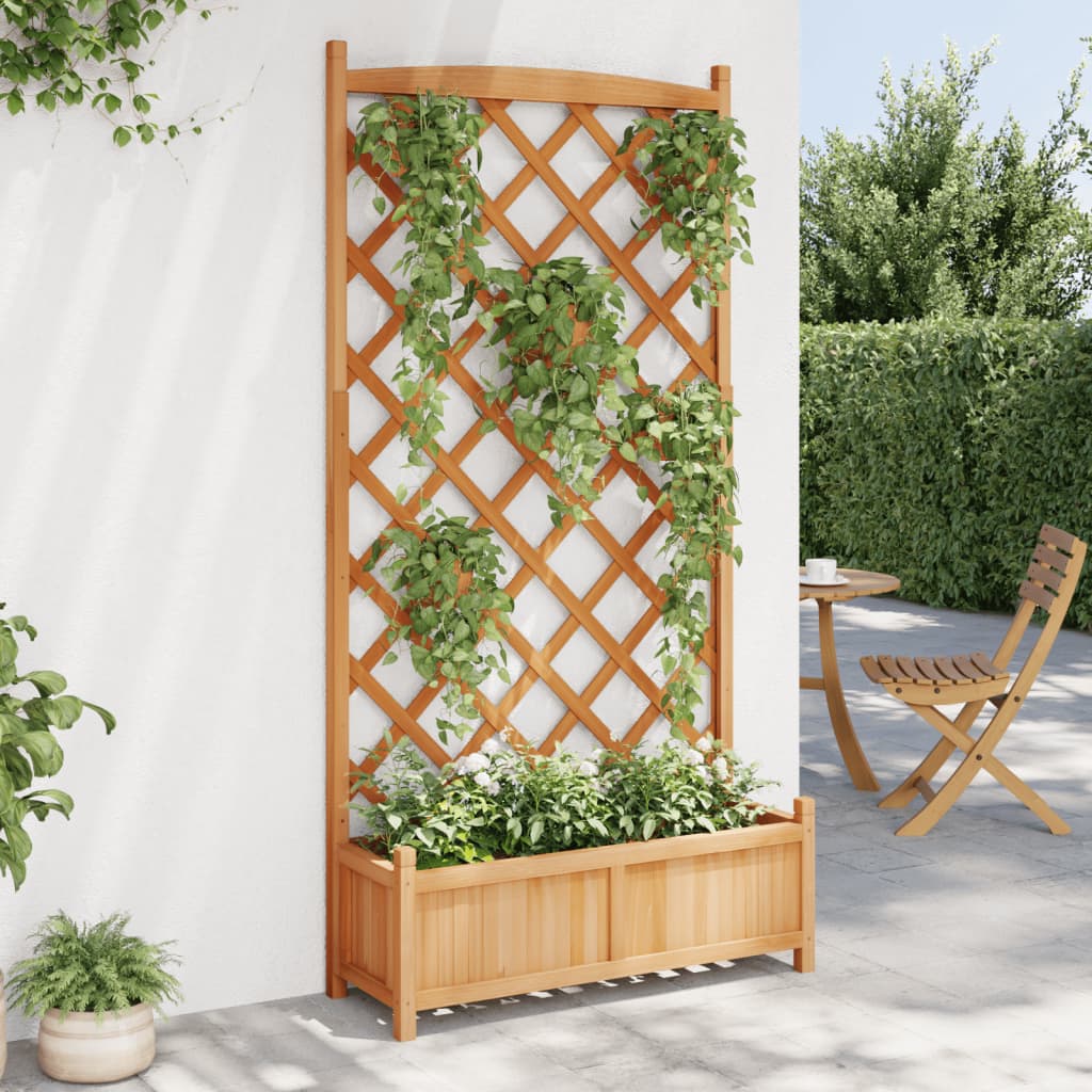 Plantenbak met latwerk massief vurenhout bruin 90 x 35 x 180 cm met latwerk