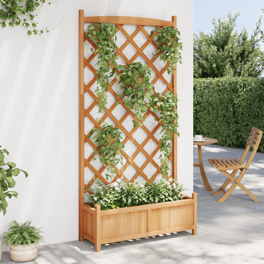 Plantenbak met latwerk massief vurenhout bruin 90 x 35 x 180 cm met latwerk