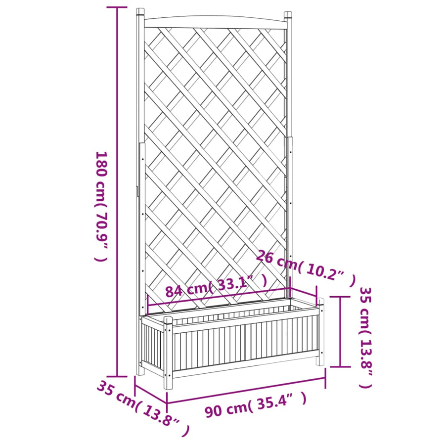 Plantenbak met latwerk massief vurenhout bruin 90 x 35 x 180 cm met latwerk