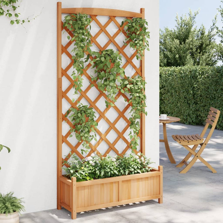 Plantenbak met latwerk massief vurenhout bruin 90 x 35 x 180 cm met latwerk