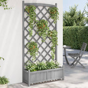 Plantenbak met latwerk 90x35x180 cm massief vurenhout grijs