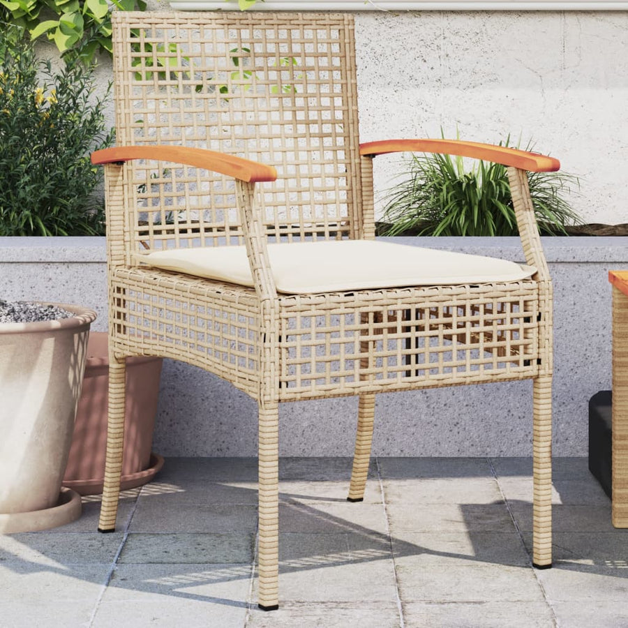 Tuinstoelen 2 St Met Kussens Poly Rattan En Acaciahout Beige