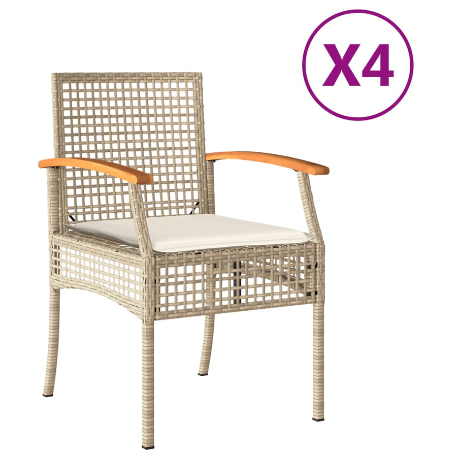 Tuinstoelen 4 St Met Kussens Poly Rattan En Acaciahout Beige