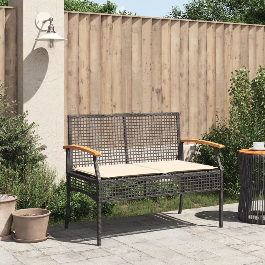 Tuinbank Met Kussen Poly Rattan En Acaciahout Zwart