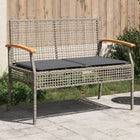 Garden bench with cushion poly rattan and acacia wood grey