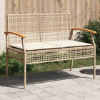 Garden bench with cushion poly rattan and acacia wood beige