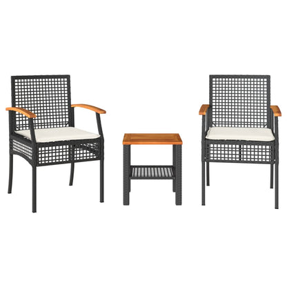 3-Delige Bistroset Met Kussens Poly Rattan En Acaciahout Zwart