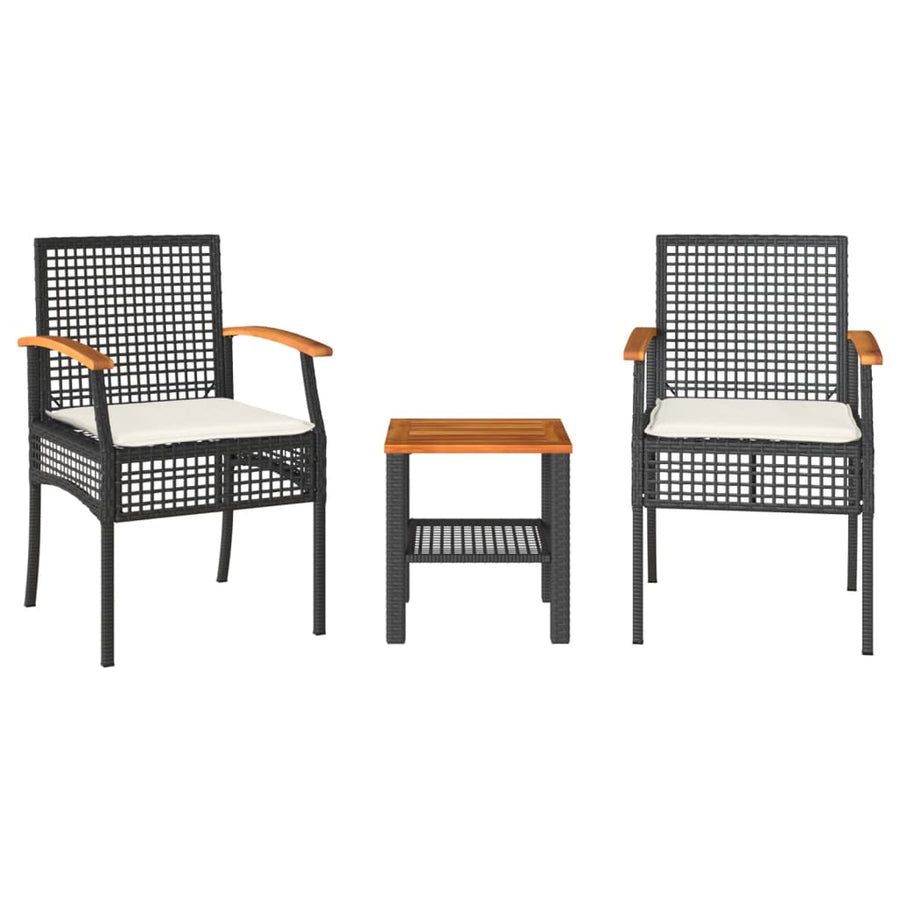 3-Delige Bistroset Met Kussens Poly Rattan En Acaciahout Zwart