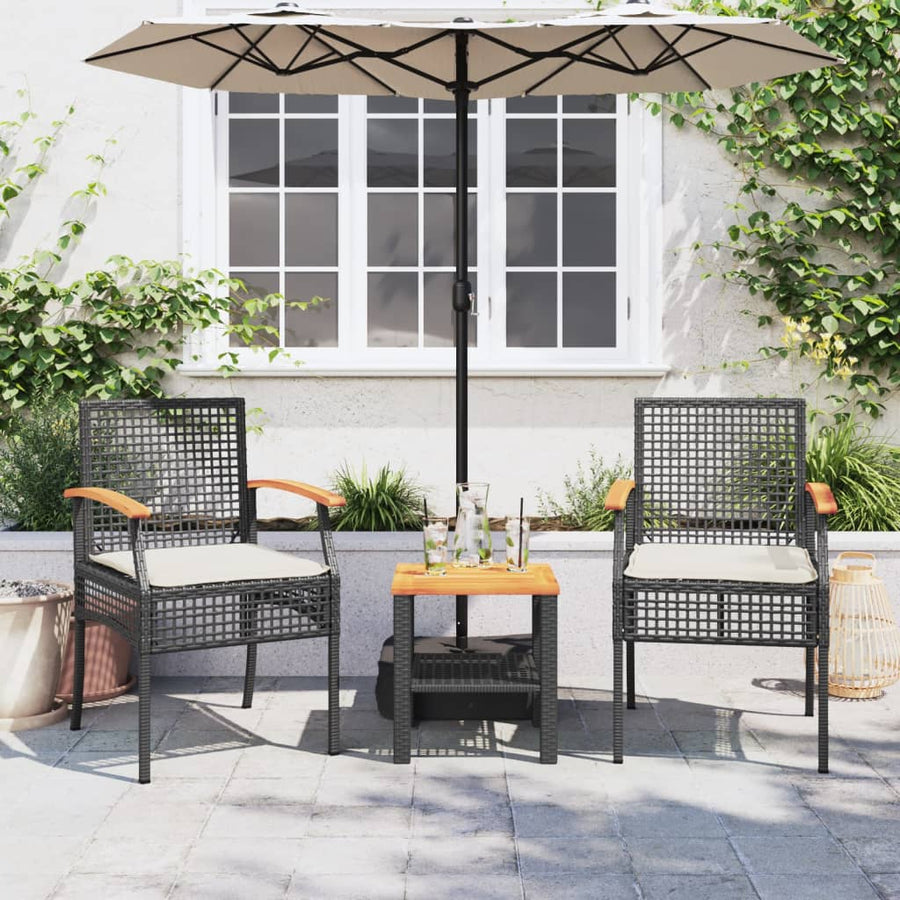 3-Delige Bistroset Met Kussens Poly Rattan En Acaciahout Zwart
