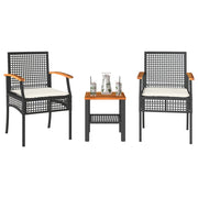 Bistroset 3-delig poly rattan acaciahout zwart