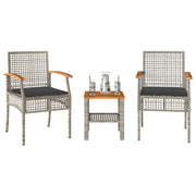 Bistroset 3-delig poly rattan acaciahout grijs