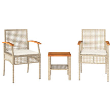 3-Delige Bistroset Met Kussens Poly Rattan En Acaciahout Beige