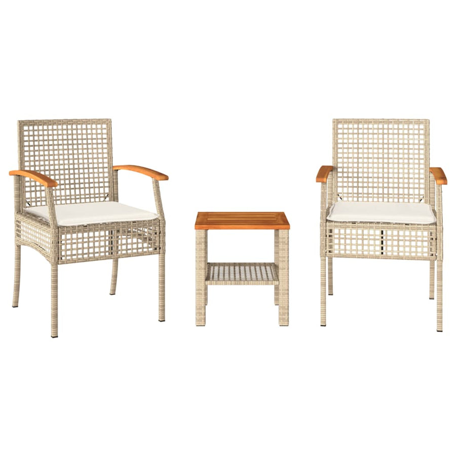 3-Delige Bistroset Met Kussens Poly Rattan En Acaciahout Beige