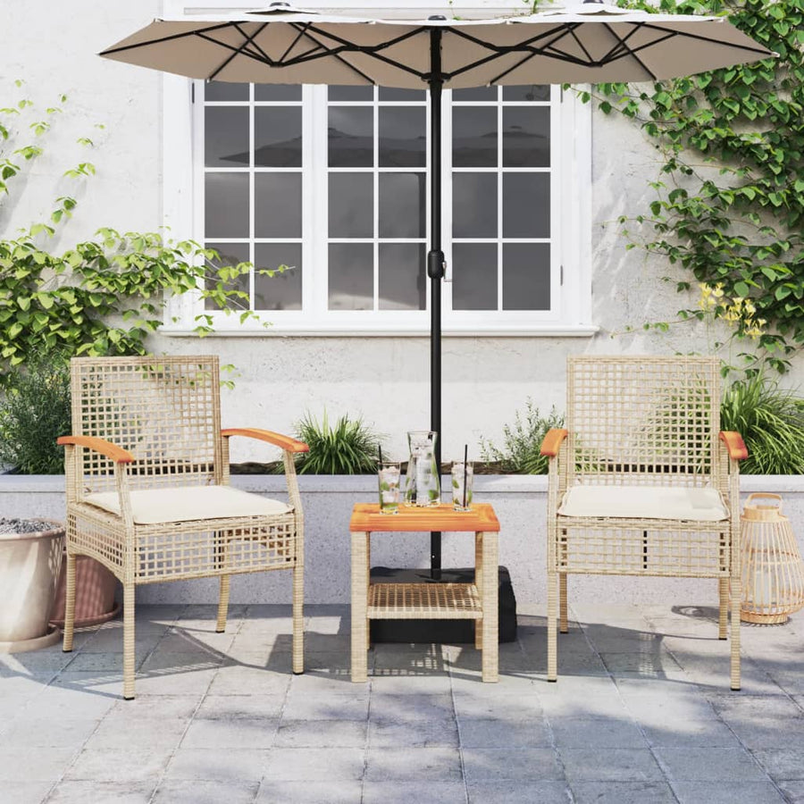 3-Delige Bistroset Met Kussens Poly Rattan En Acaciahout Beige