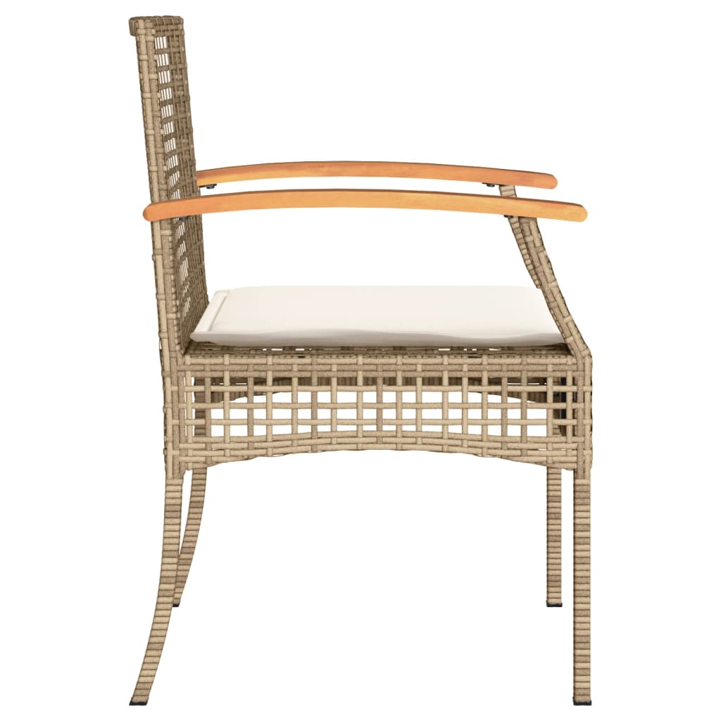 3-Delige Bistroset Met Kussens Poly Rattan En Acaciahout Beige