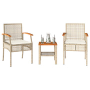 Bistroset 3-delig poly rattan acaciahout beige