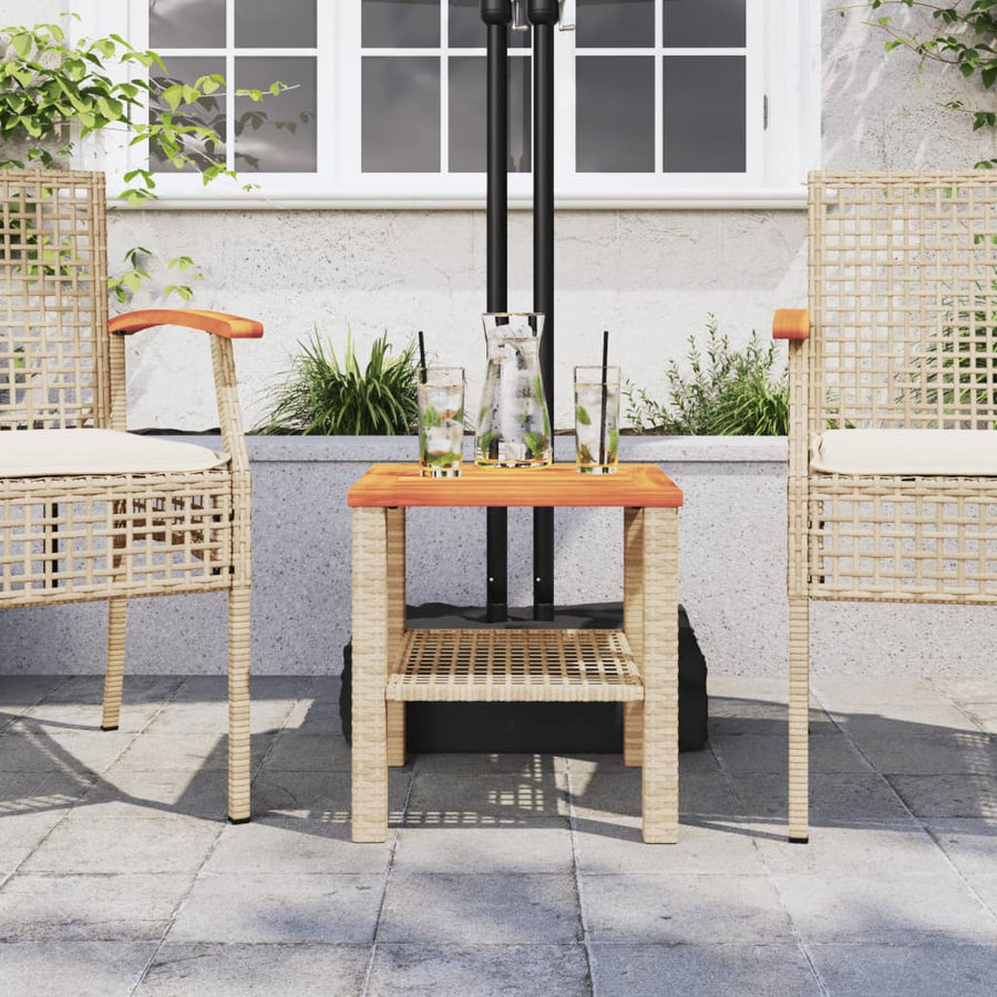 Tuintafel 40X40X42 Cm Poly Rattan En Acaciahout Beige