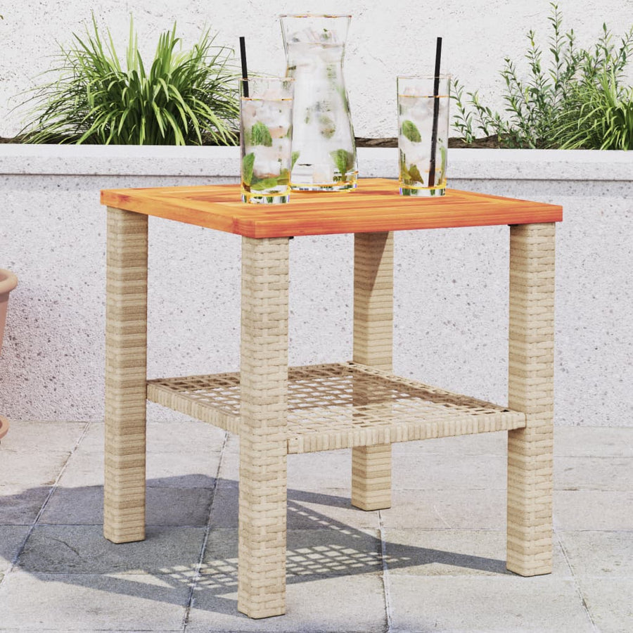 Tuintafel 40X40X42 Cm Poly Rattan En Acaciahout Beige