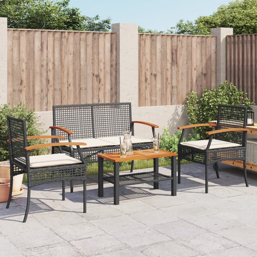 4-Delige Loungeset Met Kussens Poly Rattan Zwart