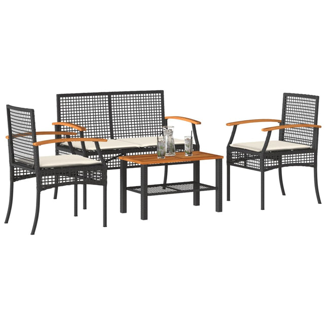 4-Delige Loungeset Met Kussens Poly Rattan Zwart