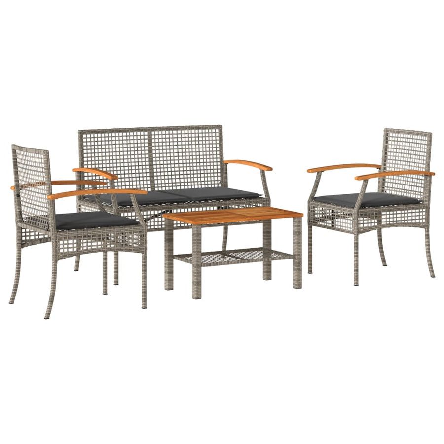 4-Delige Loungeset Met Kussens Poly Rattan Grijs